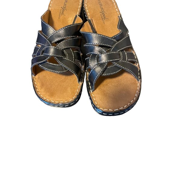 Natural Soul By Naturalizer Black Leather Slide Sandals Size 8M Chatman - Picture 2 of 6